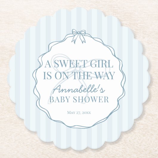 Blue Coquette Bow Pastel Baby shower Kartonnen Onderzetters (Voorkant)