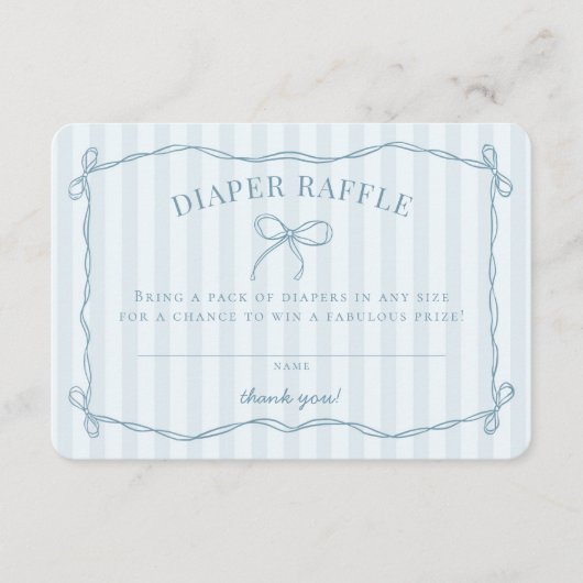 Blue Coquette Bow Pastel Baby shower Luier Raffle Informatiekaartje (Voorkant)