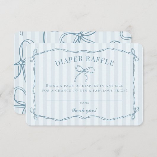 Blue Coquette Bow Pastel Baby shower Luier Raffle Informatiekaartje (Voorkant / Achterkant)