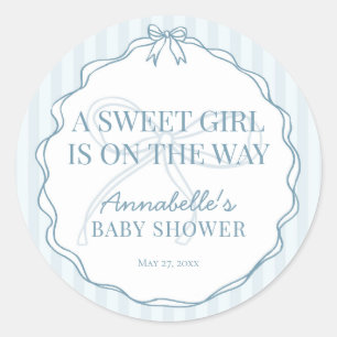Blue Coquette Bow Pastel Baby shower Nodig Seal ui Ronde Sticker