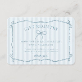 Blue Coquette Bow Pastel Baby shower Registry Informatiekaartje
