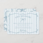 Blue Coquette Bow Pastel Baby shower Registry Informatiekaartje (Voorkant / Achterkant)