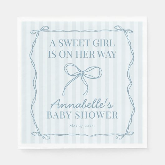 Blue Coquette Bow Pastel Baby shower Tafeldecor Servet (Voorkant)