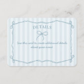 Blue Coquette Bow Pastel Details Uitnodiging Invoe Informatiekaartje (Voorkant)