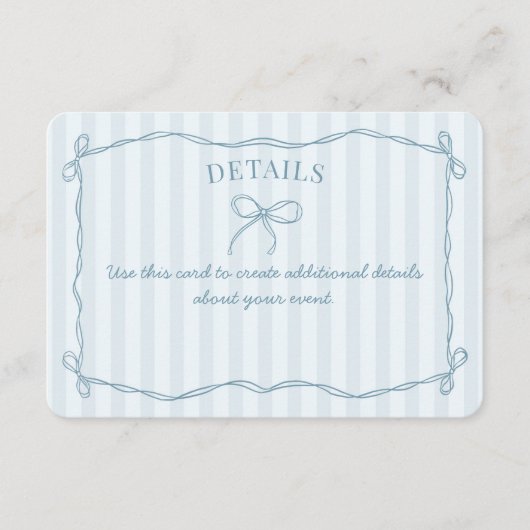 Blue Coquette Bow Pastel Details Uitnodiging Invoe Informatiekaartje (Voorkant)