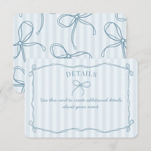 Blue Coquette Bow Pastel Details Uitnodiging Invoe Informatiekaartje (Voorkant / Achterkant)
