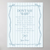 Blue Coquette Bow Pastel Dont Say Baby shower Game Poster (Voorkant)