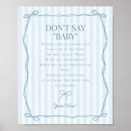 Blue Coquette Bow Pastel Dont Say Baby shower Game Poster