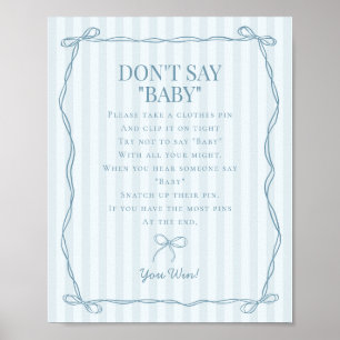 Blue Coquette Bow Pastel Dont Say Baby shower Game Poster