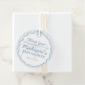 Blue Coquette Bow Pastel Gestreept Baby shower Bedankjes Labels (In situ)
