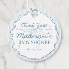 Blue Coquette Bow Pastel Gestreept Baby shower Bedankjes Labels