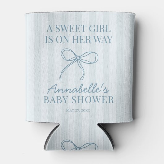 Blue Coquette Bow Pastel Gestreept Baby shower Fav Blikjeskoeler (Voorkant)