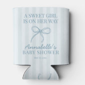 Blue Coquette Bow Pastel Gestreept Baby shower Fav Blikjeskoeler (Achterkant)