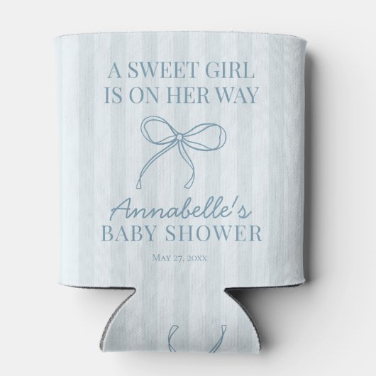 Blue Coquette Bow Pastel Gestreept Baby shower Fav Blikjeskoeler (Achterkant)