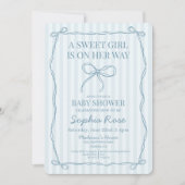 Blue Coquette Bow Pastel Gestreept Baby shower Kaart (Voorkant)