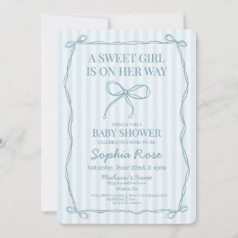 Blue Coquette Bow Pastel Gestreept Baby shower Kaart