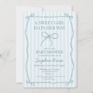 Blue Coquette Bow Pastel Gestreept Baby shower Kaart