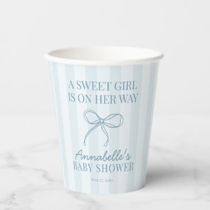 Blue Coquette Bow Pastel Gestreept Baby shower Papieren Bekers
