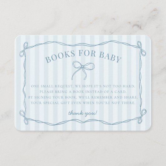 Blue Coquette Bow Pastel Shower Boeken voor Baby Informatiekaartje (Voorkant)