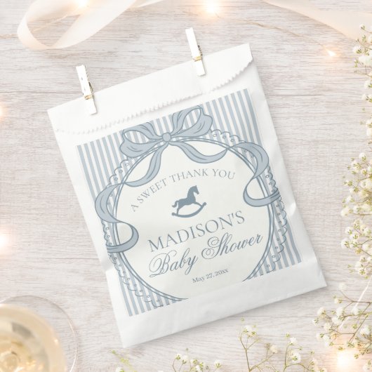 Blue Coquette Bow Rocking Hors Baby Shower Dessert Bedankzakje (Geknipt)