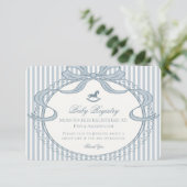 Blue Coquette Bow Rocking Horse Baby Registry Informatiekaartje (Staand voorkant)