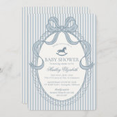 Blue Coquette Bow Rocking Horse Baby Shower Kaart (Voorkant / Achterkant)