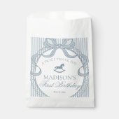 Blue Coquette Bow Rocking Horse Birthday Dessert Bedankzakje (Voorkant)