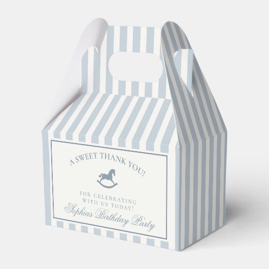 Blue Coquette Bow Rocking Horse Birthday Favor Box Bedankdoosjes (Voorkant Zijde)
