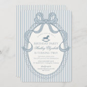 Blue Coquette Bow Rocking Horse Birthday Kaart (Voorkant / Achterkant)