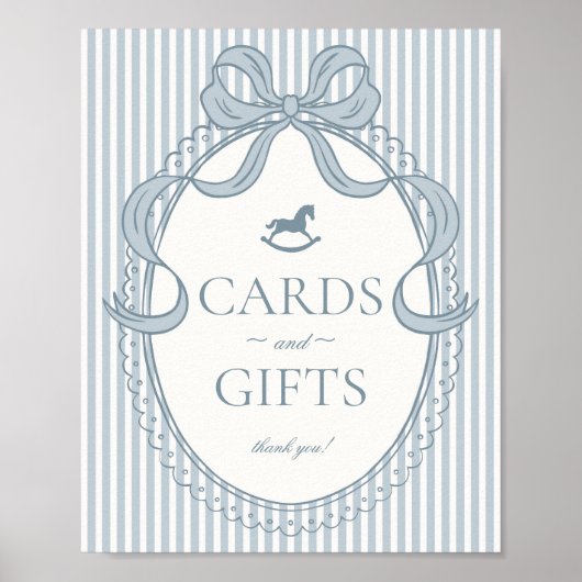 Blue Coquette Bow Rocking Horse Cards & Gifts Poster (Voorkant)