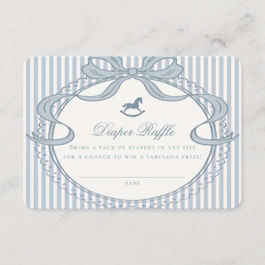 Blue Coquette Bow Rocking Horse Diaper Raffle Card Informatiekaartje (Voorkant)