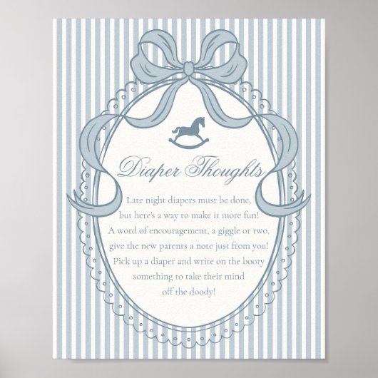 Blue Coquette Bow Rocking Horse Diaper Thoughts Poster (Voorkant)