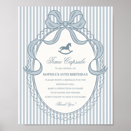 Blue Coquette Bow Rocking Horse Time Capsule Poster (Voorkant)