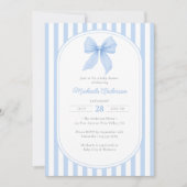 Blue Coquette Bow Striped Boy Baby shower Kaart (Voorkant)