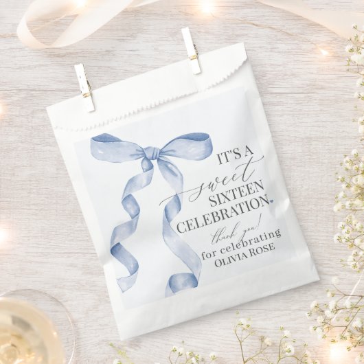 Blue Coquette Bow Sweet 16 Verjaardagsfeest Desser Bedankzakje (Geknipt)