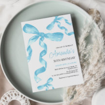 Blue Coquette Bow Verjaardag Uitnodiging