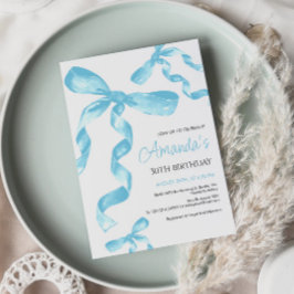 Blue Coquette Bow Verjaardag Uitnodiging
