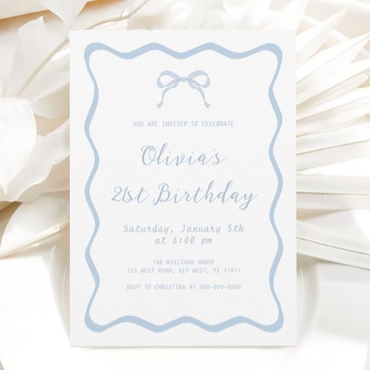 Blue Coquette Bow Verjaardagsfeestje Volwassene Kaart