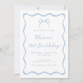Blue Coquette Bow Verjaardagsfeestje Volwassene Kaart (Voorkant)