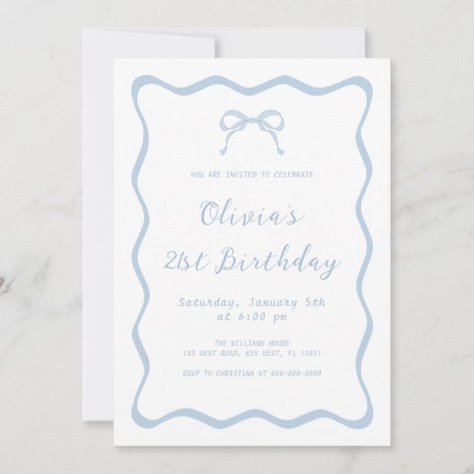 Blue Coquette Bow Verjaardagsfeestje Volwassene Kaart (Voorkant)