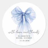 Blue Coquette Bow Vrijgezellenfeest Bedankt Ronde Sticker (Voorkant)