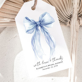 Blue Coquette Bow Waterverf Vrijgezellenfeest Cadeaulabel