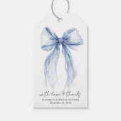 Blue Coquette Bow Waterverf Vrijgezellenfeest Cadeaulabel (Voorkant)