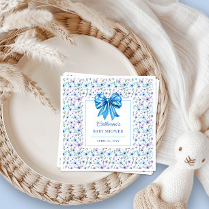 Blue Coquette Bow Wildflower Floral Baby shower Servet