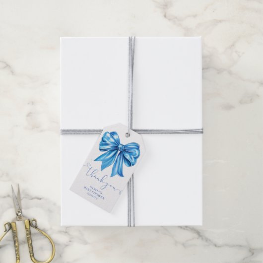 Blue Coquette Bow Wildflowers Baby shower Favoriet Cadeaulabel (Met Touw)