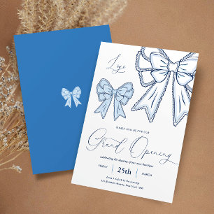 Blue Coquette Bows Elegant Grand Opening Business Kaart