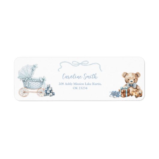 Blue Coquette Carriage Baby Shower Address Label (Voorkant)