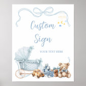 Blue Coquette Carriage Baby Shower Custom Sign Poster (Voorkant)