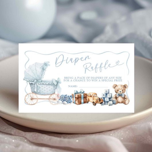 Blue Coquette Carriage Baby Shower Diaper Raffle Informatiekaartje