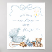 Blue Coquette Carriage Baby Shower Game Sign Poster (Voorkant)